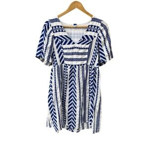 Old Navy Flutter-Sleeve V-Neck Jacquard Mini Swing Dress Women’s Small – Blue